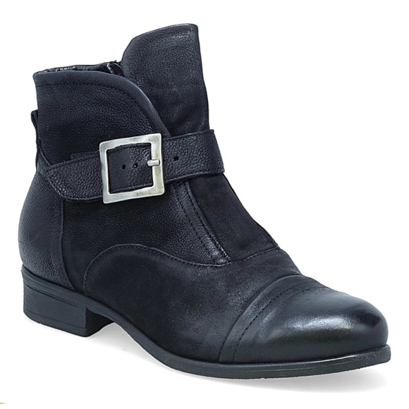 Miz Mooz Shoes - Miz Mooz Black Leather Combat Moto Ankle Boots with Silver Buckle